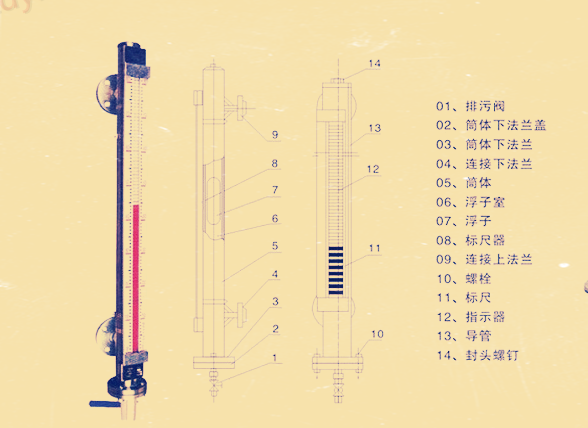 頂裝磁翻柱液位計(jì)結(jié)構(gòu)